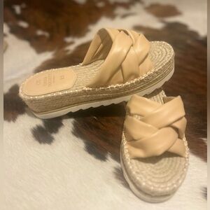 Beige Braided Platform Sandals